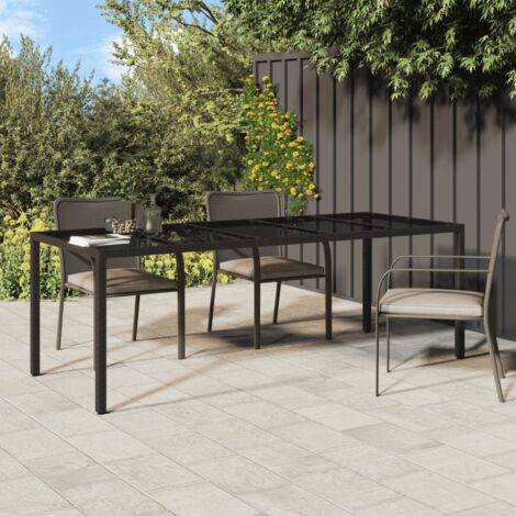 Garden Table Brown 250x100x75 cm Tempered Glass and Poly Rattan vidaXL