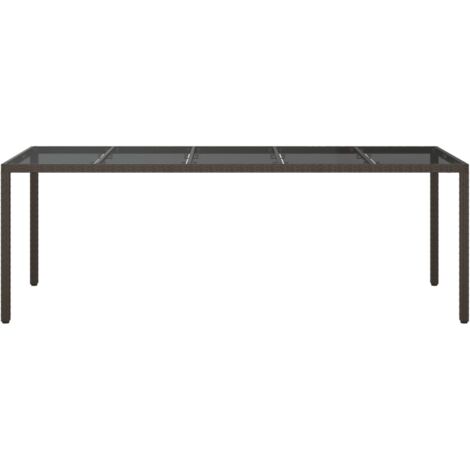 Garden Table Brown 250x100x75 cm Tempered Glass and Poly Rattan vidaXL