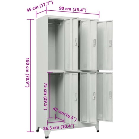 Locker Cabinet with 6 Compartments Steel 90x45x180 cm Grey vidaXL