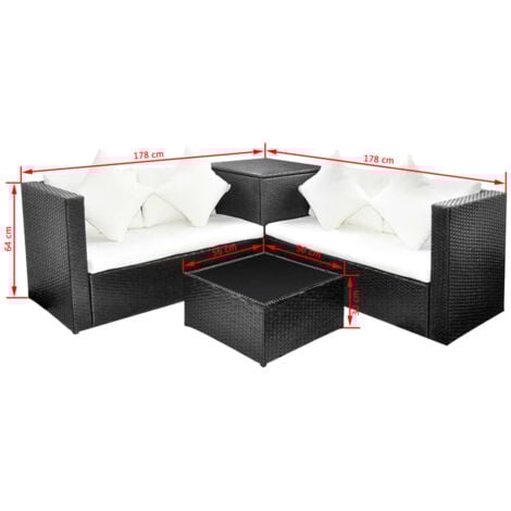 4 Piece Garden Lounge Set with Cushions Poly Rattan Black vidaXL