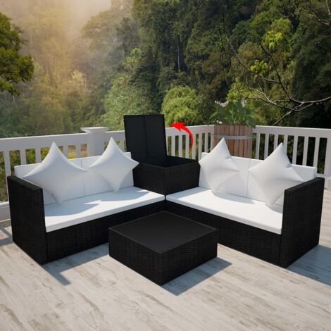 4 Piece Garden Lounge Set with Cushions Poly Rattan Black vidaXL