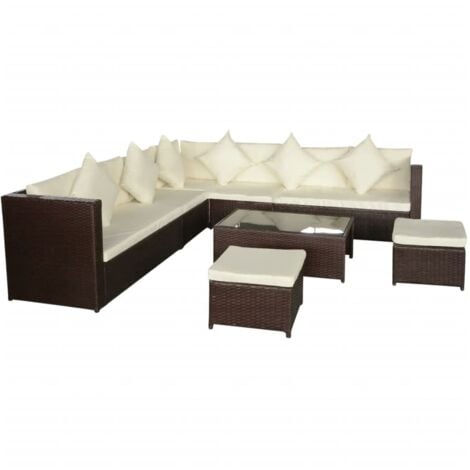 vidaXL 8 Piece Garden Lounge Set with Cushions Poly Rattan Brown - Brown