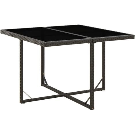 Garden Table Black 109x107x74 cm Poly Rattan and Glass vidaXL
