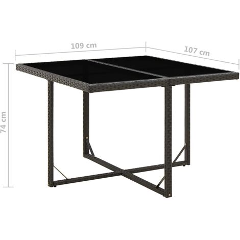 Garden Table Black 109x107x74 cm Poly Rattan and Glass vidaXL