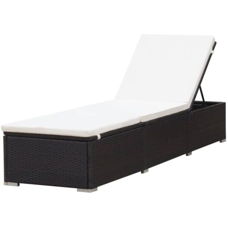 Sun Lounger with Cream White Cushion Poly Rattan Brown vidaXL