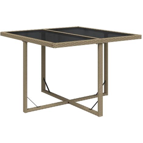 Garden Table Beige 109x107x74 cm Poly Rattan and Glass vidaXL