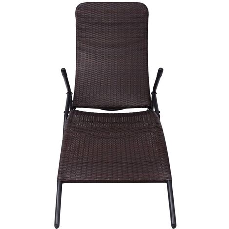 Folding Sun Lounger Poly Rattan Brown vidaXL