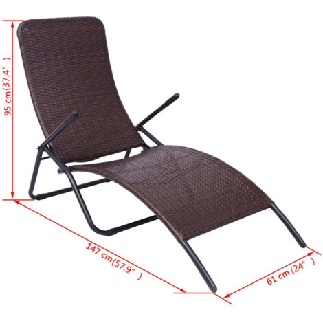 Folding Sun Lounger Poly Rattan Brown vidaXL