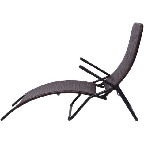 Folding Sun Lounger Poly Rattan Brown vidaXL
