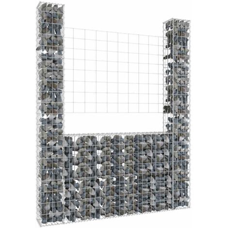 U-shape Gabion Basket with 2 Posts Iron 140x20x200 cm vidaXL