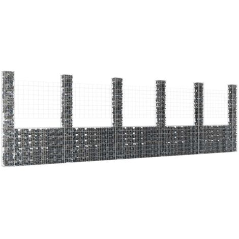 U-shape Gabion Basket with 6 Posts Iron 620x20x200 cm vidaXL