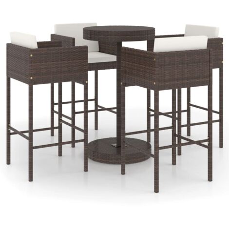 Garden Bar Set  Brown, Cream White  PE rattan, Powder-Coated Steel vidaXL