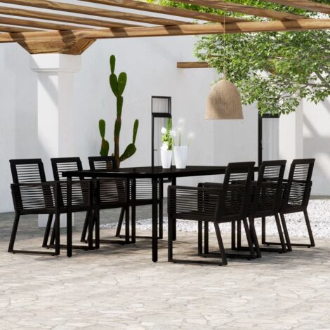 Dining Set Black Powder-coated steel, PVC rattan, glass Large vidaXL