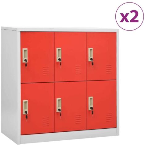 Locker Cabinets 2 pcs Light Grey and Red 90x45x92.5 cm Steel vidaXL