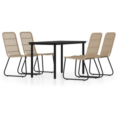 Dining Set Black, Oak Powder-coated Steel, Glass Tabletop, PE Rattan vidaXL (1/5)