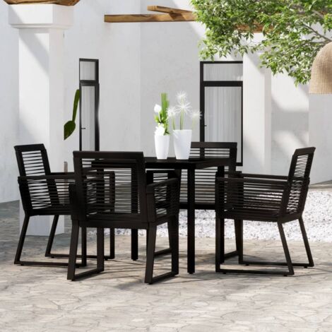 Dining Set Black PVC rattan, powder-coated steel, glass Standard vidaXL
