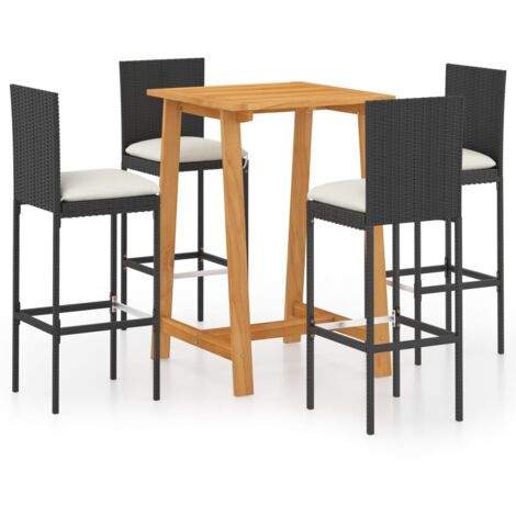 5 Piece Garden Bar Set with Cushions Poly Rattan Black vidaXL (1/5)