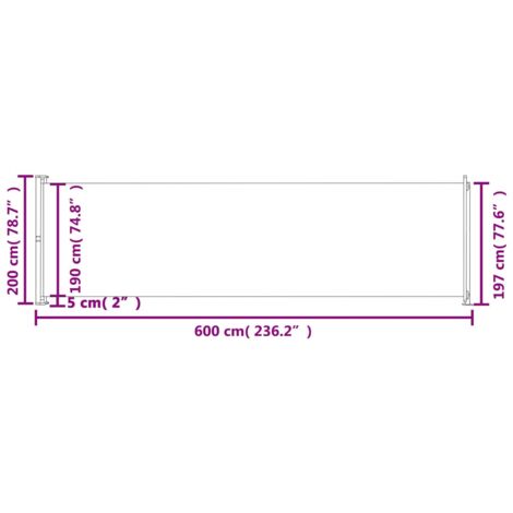 Patio Retractable Side Awning 200x600 cm Grey vidaXL