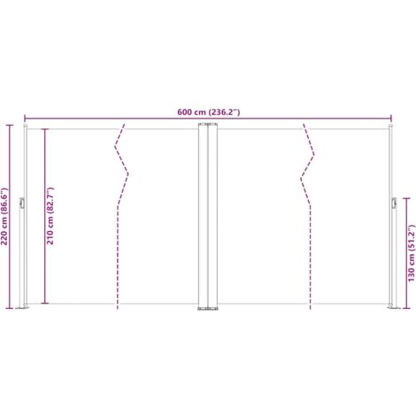 Retractable Side Awning Cream 200x600 cm vidaXL