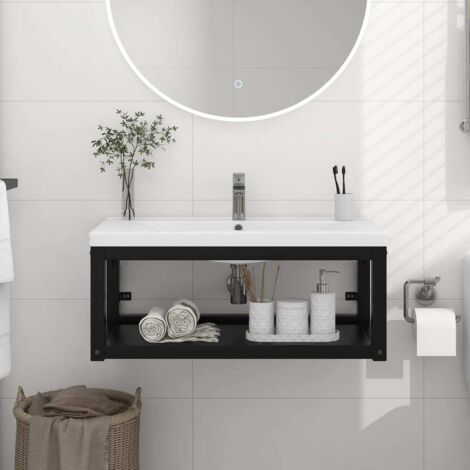 Wall-mounted Bathroom Washbasin Frame Black 79x38x31 cm Iron vidaXL