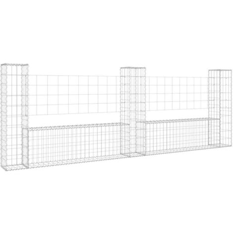 U-shape Gabion Basket with 3 Posts Iron 260x20x100 cm vidaXL