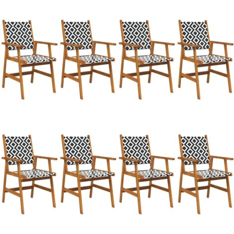 Garden Chair Set of 8 Natural Acacia with Black and White Pattern vidaXL