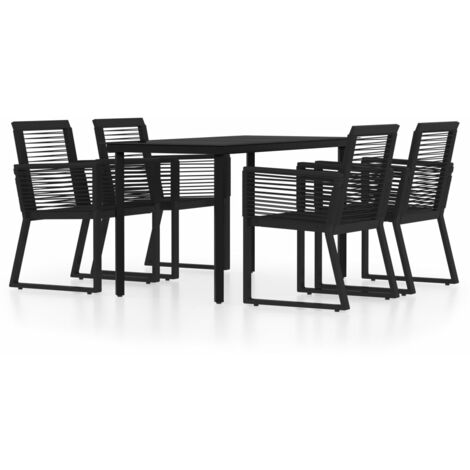 Dining Set  Black  Powder-coated steel, glass, PVC rattan  Medium vidaXL