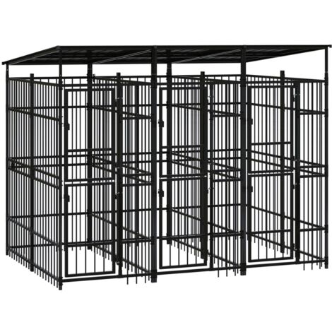 Outdoor Dog Kennel with Roof Steel 5.53 m² vidaXL