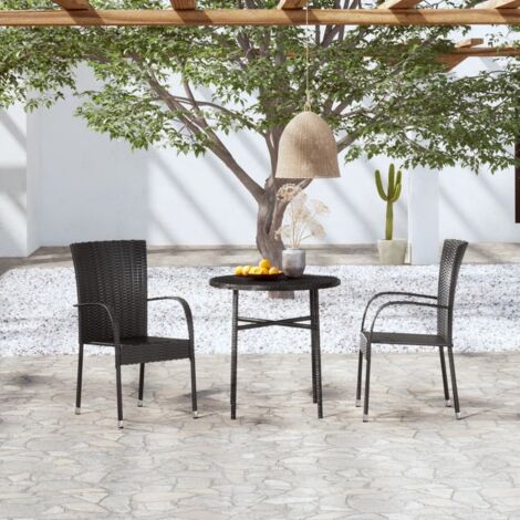 Garden Dining Set  Black  Poly Rattan, Powder-Coated Steel, PP board vidaXL