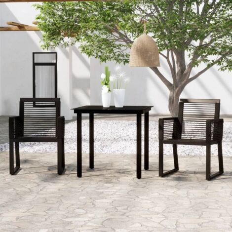 Dining Set  Black  Powder-Coated Steel, Glass, PVC Rattan  Medium vidaXL