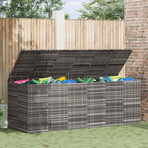 Garden Cushion Box PE Rattan 291x100.5x104 cm Grey vidaXL