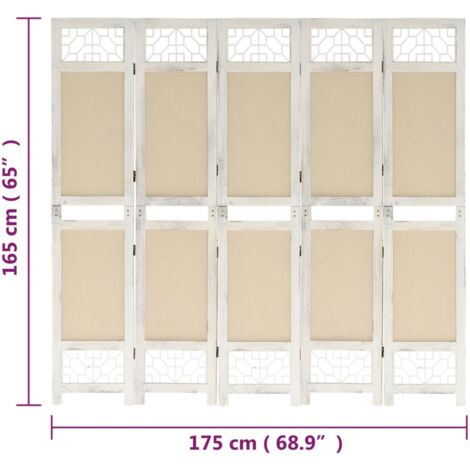 5-Panel Room Divider Cream 175x165 cm Fabric vidaXL