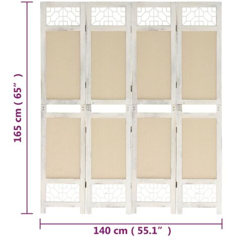 4-Panel Room Divider Cream 140x165 cm Fabric vidaXL