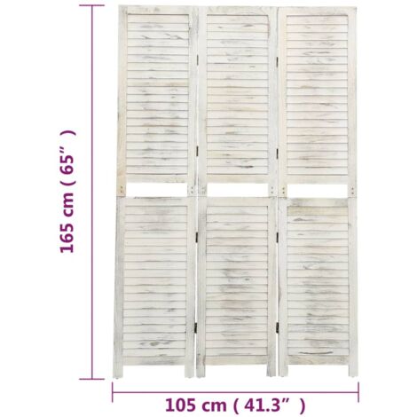 3-Panel Room Divider Antique White 105x165 cm Wood vidaXL