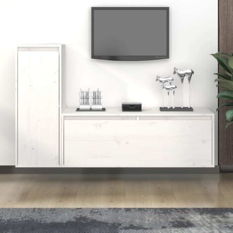 TV Cabinets 2 pcs White Solid Wood Pine vidaXL (1/5)