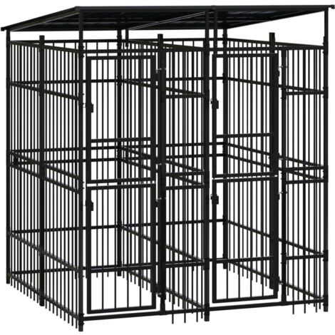 Outdoor Dog Kennel with Roof Steel 3.69 m² vidaXL