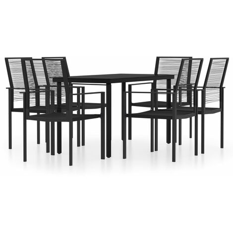 Dining Set Black Powder-coated steel, glass, PVC hollow rattan vidaXL (1/5)