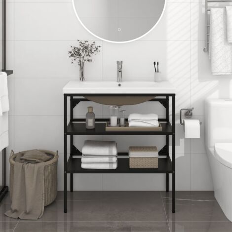 Bathroom Washbasin Frame with Built-in Basin Black Iron vidaXL