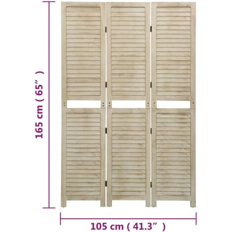 3-Panel Room Divider 105x165 cm Solid Wood Paulownia vidaXL