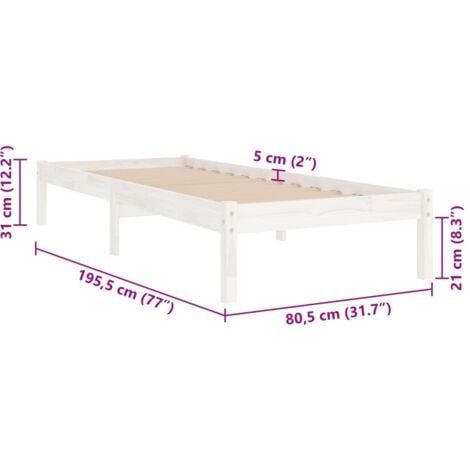 Bed Frame without Mattress White Solid Wood Small Single vidaXL
