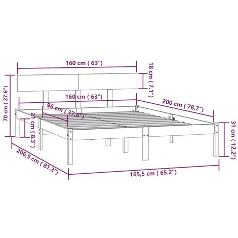 Bed Frame without Mattress White Solid Wood 160x200 cm vidaXL