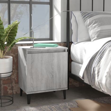 Bed Cabinet with Metal Legs Grey Sonoma 40x30x50 cm vidaXL