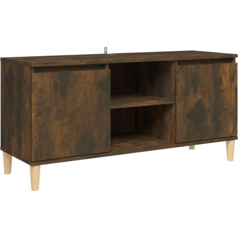 TV Cabinet with Solid Wood Legs Smoked Oak 103.5x35x50 cm vidaXL