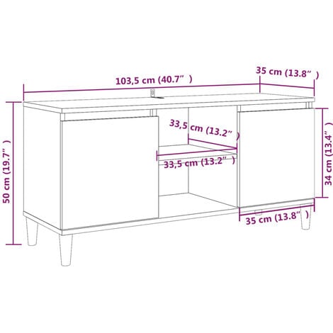 TV Cabinet with Solid Wood Legs Smoked Oak 103.5x35x50 cm vidaXL