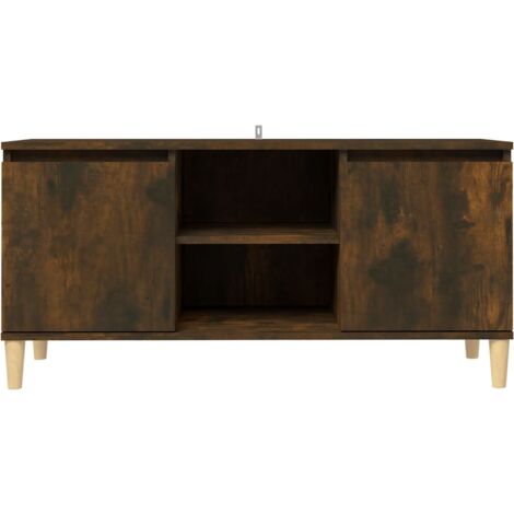 TV Cabinet with Solid Wood Legs Smoked Oak 103.5x35x50 cm vidaXL