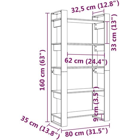 Book Cabinet/Room Divider Grey 80x35x160 cm Solid Wood vidaXL