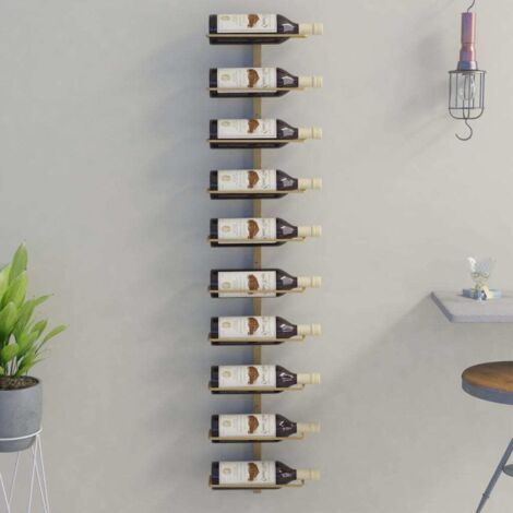 Wall-mounted Wine Rack for 10 Bottles Gold Metal vidaXL