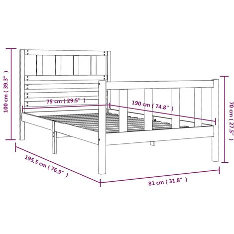 Bed Frame without Mattress Small Single Solid Wood vidaXL