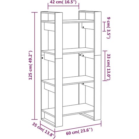 Book Cabinet/Room Divider 60x35x125 cm Solid Wood vidaXL