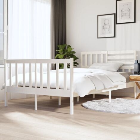 3101134 Bed Frame without Mattress White Solid Wood 140x190 cm (810063+814145) vidaXL (1/5)